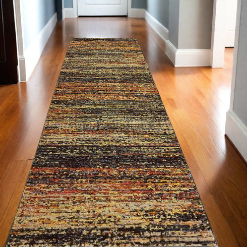 2' X 8' Gold And Slate Abstract Runner Rug